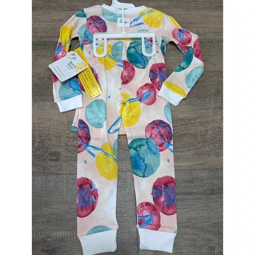 Burt's Bees Kids Organic Cotton Pajamas 2T Snug Fit Space Planet Watercolor Set